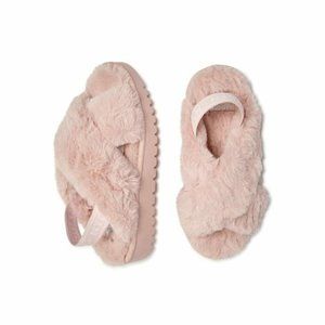 NEW Madden NYC Fuzzy Faux Fur Crossband Platform Slippers Sz 7 Blush Pink Comfy